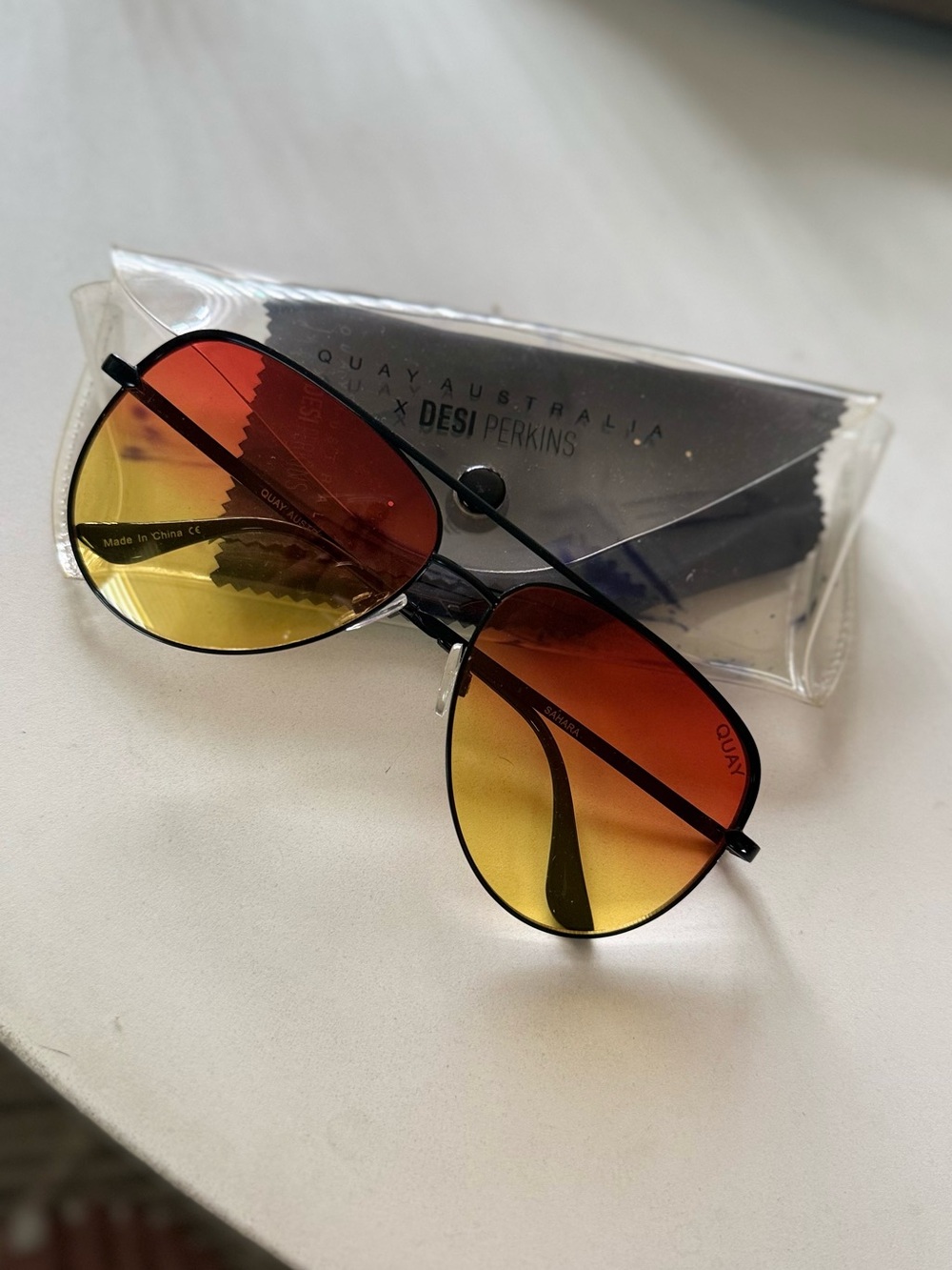 Quay Australia Aviator Sunglasses with Red to Yellow Gradient Lenses